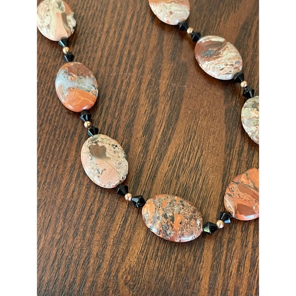 Vintage Red Jasper beaded necklace with Black Glass and Copper Beads - Picture 2 of 4